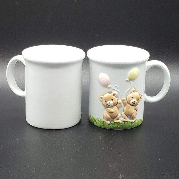Norcrest Japan Powder Blue 3D Teddy Bear Balloons Mugs & Lidded Trinket Jar Set - Picture 15 of 16